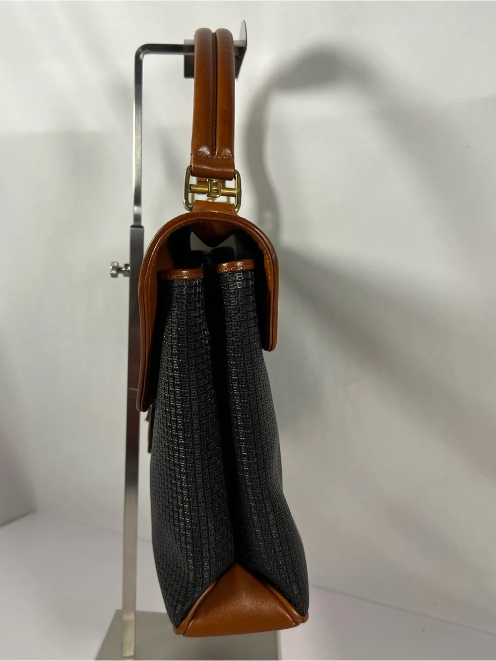 3116: Vintage Bally Monogram Top Handle Briefcase Attache Bag Brown
